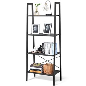 Costway Brown/Silver Composite 4-Shelf Ladder Bookcase