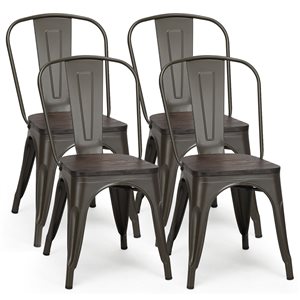 Costway Gunmetal Grey Metal Contemporary Side Chair with Metal Frame - Set of 4