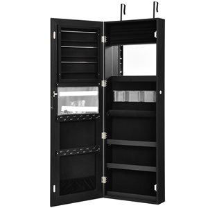 Costway Black Composite Wood Lockable Wall-Mount Jewelry Armoire