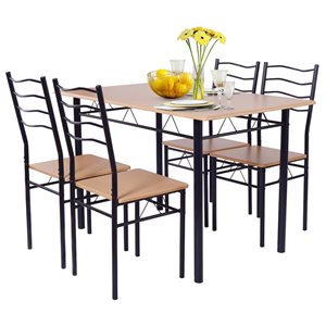 Costway 5-Piece Black Metal/Wood Dining Set with Table and 4 Chairs