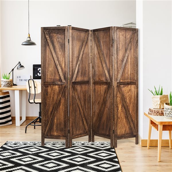 Costway 4-Panel Brown Composite Wood Folding Contemporary/Modern Style Room  Divider HW65236CF