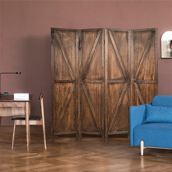 Costway 4-Panel Brown Composite Wood Folding Contemporary/Modern Style Room  Divider HW65236CF