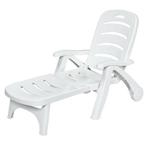 Costway White Plastic Stationary Chaise Lounge Chair with Solid Seat