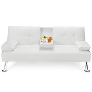 Costway Modern White Faux Leather Convertible Sofa Bed