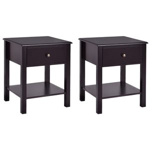 Costway Modern Brown Nightstand with 1 Drawer - Set of 2