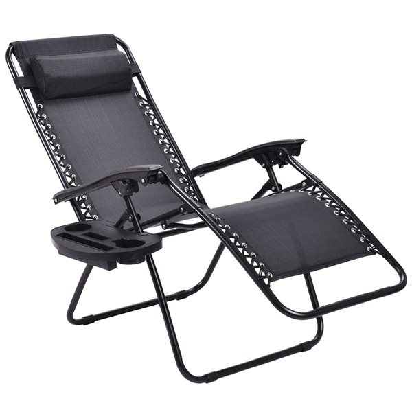 Costway Black Metal Stationary Reclining Zero Gravity Chair with Black Mesh Seat - Set of 2