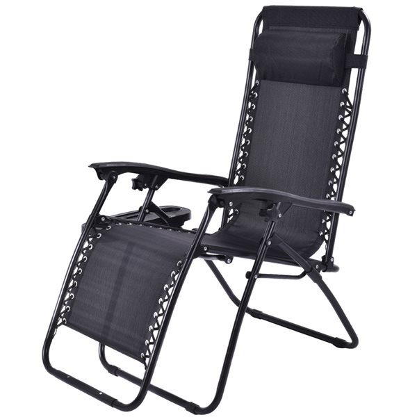 Costway Black Metal Stationary Reclining Zero Gravity Chair with Black Mesh Seat - Set of 2