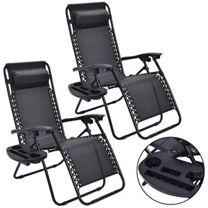 Costway Black Metal Stationary Reclining Zero Gravity Chair with Black Mesh Seat - Set of 2