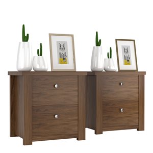 Costway Modern Walnut Brown Nightstand with 2 Drawers - Set of 2