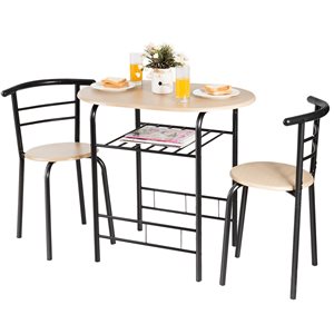 Costway 3-Piece Black/Wood Metal Bistro Dining Set with Table and 2 Chairs