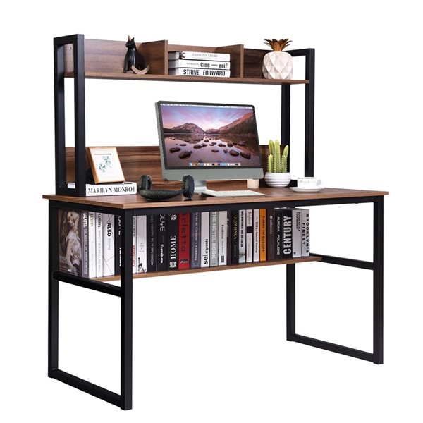 Costway 24 In Walnut Brown Modern Contemporary Computer Desk With Hutch   331026572 MainImage 001 L 