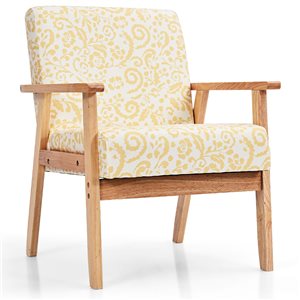 Costway Modern Yellow Floral Linen Accent Chair