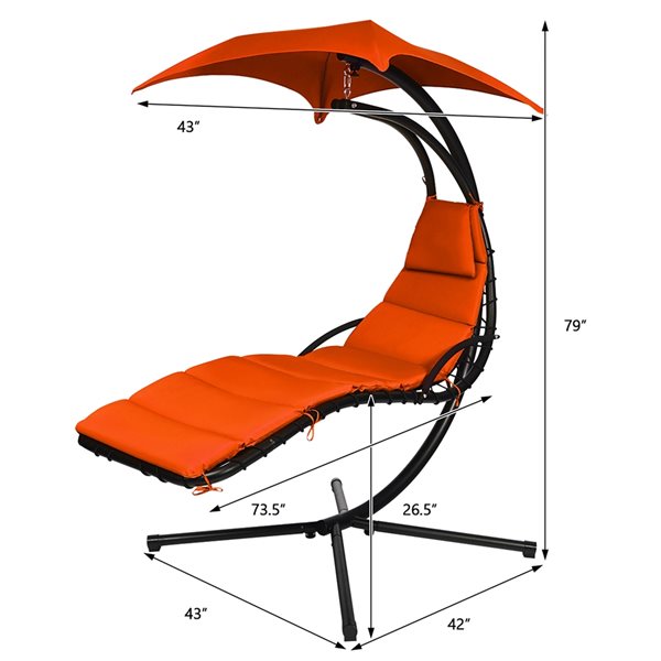 Costway Black Metal Stationary Hanging Hammock Chair with Orange Cushioned Seat