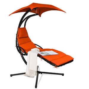 Costway Black Metal Stationary Hanging Hammock Chair with Orange Cushioned Seat