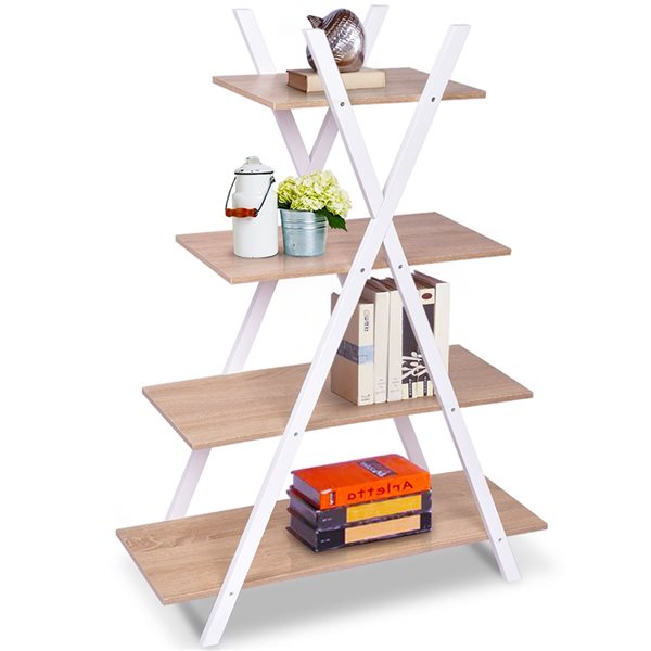 Costway Wood/White Wood 4Shelf Ladder Bookcase HW55483 RONA