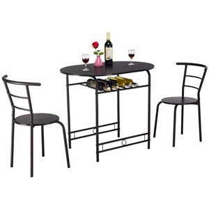 Costway 3-Piece Black Steel Bistro Dining Set with Table and 2 Chairs