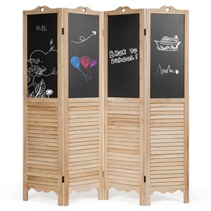 Costway 4-Panel Brown Composite Wood Folding Contemporary/Modern Room Divider with Chalkboard
