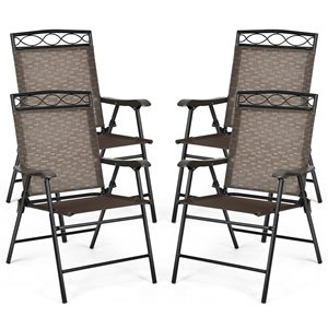 Costway Black Metal Stationary Dining Chair with Brown Solid Seat - Set of 4