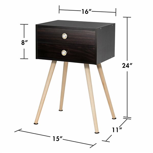 Costway MidCentury Modern Brown Wood Nightstand with 2 Drawers Set