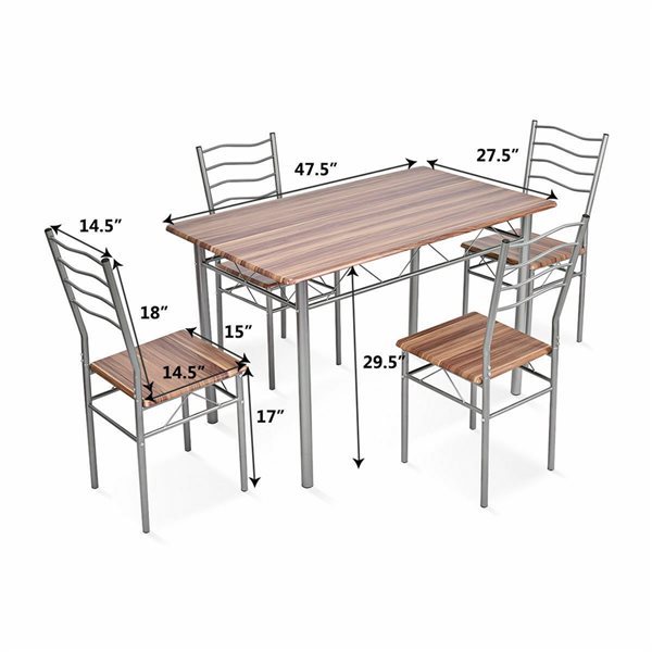 Costway 5-Piece Walnut Metal/Wood Dining Set with Table and 4 Chairs