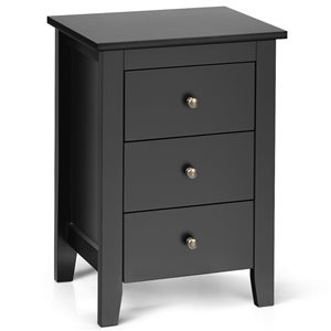 Costway Black Composite Nightstand with 3 Drawers
