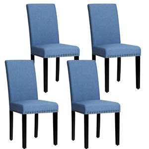 Costway Blue Contemporary Linen Upholstered Side Chair with Wood Frame - Set of 4