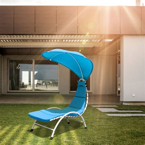 Costway White Metal Stationary Chaise Lounge Chair with Turquoise