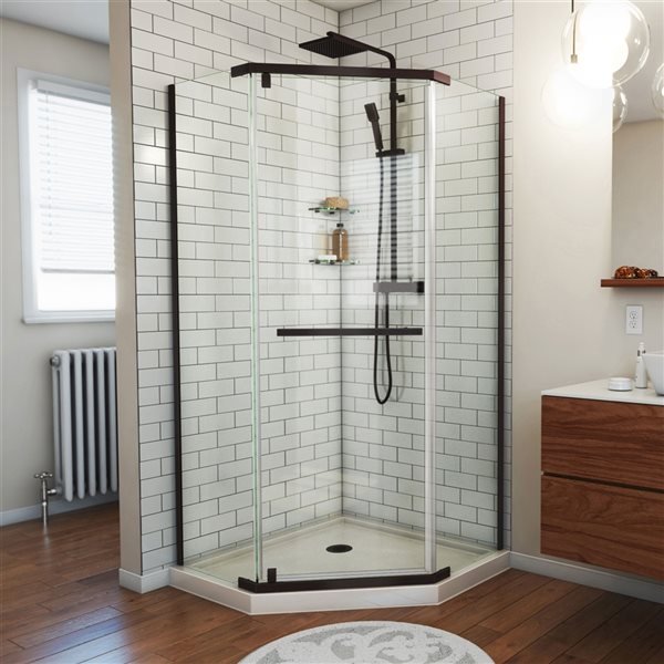 DreamLine Prism Bronze Biscuit 74.75-in x 40-in x 40-in Neo-Angle Corner Shower Kit - 2-Piece
