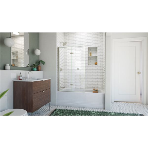 DreamLine Aqua-Q Fold 36-in x 58-in Frameless Bi-Fold Bathtub Door in Brushed Nickel