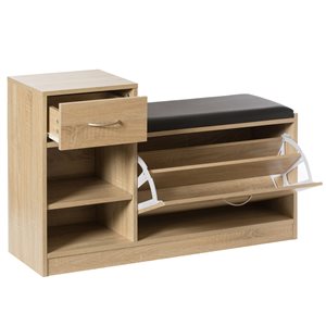 Basicwise Modern Oak Shoe Storage Bench with Cushion
