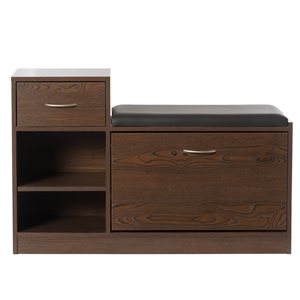 Basicwise Modern Brown Shoe Storage Bench with Cushion