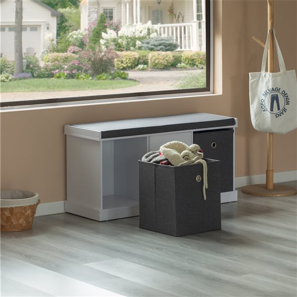 Basicwise Modern White Shoe Storage Bench with Grey Cushion