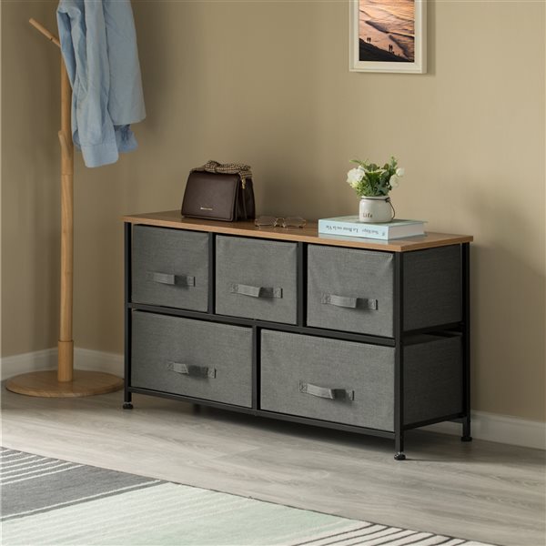 Basicwise Grey 5-drawer Standard (Horizontal) Dresser