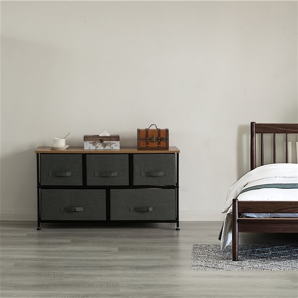 Basicwise Grey 5-drawer Standard (Horizontal) Dresser