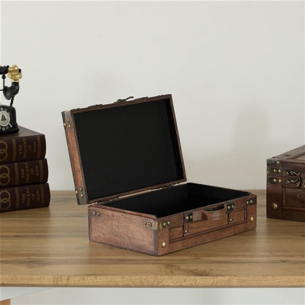 Coffre de rangement brun rustique Vintiquewise de 31,5 po en bois avec  verrou QI003797L