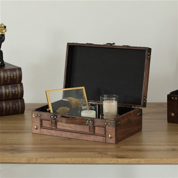 Coffre de rangement brun rustique Vintiquewise de 31,5 po en bois avec  verrou QI003797L