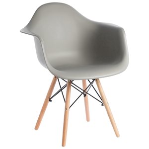 Fabulaxe Grey Contemporary Dining Arm Chair with Wood Frame