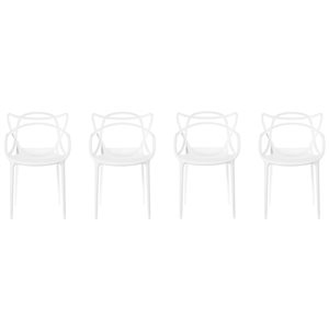 Fabulaxe White Contemporary Dining Arm Chair with Plastic Frame - Set of 4