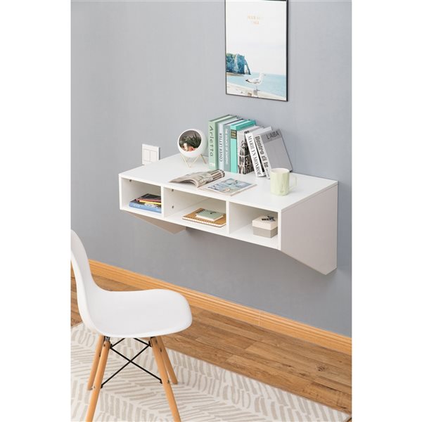 Basicwise 35.5-in White Modern/contemporary Wall Mounted Floating Desk