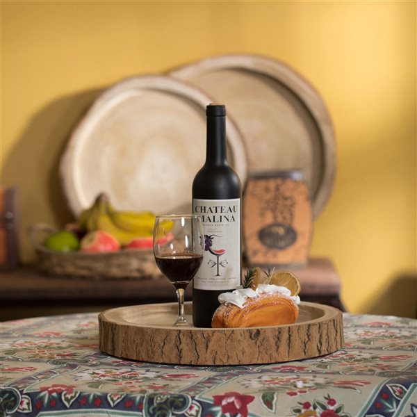 Vintiquewise 14-in x 14-in Brown Round Wooden Log Serving Tray