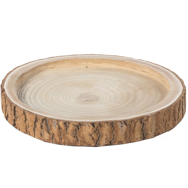 Vintiquewise 14-in x 14-in Brown Round Wooden Log Serving Tray