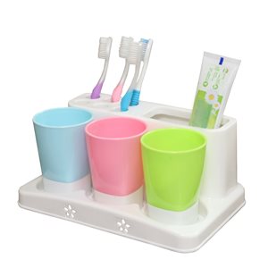 Basicwise White Plastic Toothbrush and Tumbler Holder