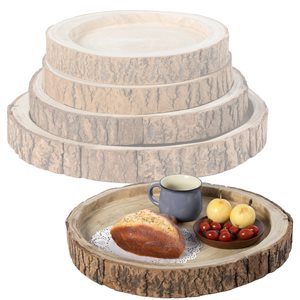 Vintiquewise 18-in x 18-in Brown Round Wooden Log Serving Trays - Set of 4