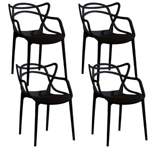 Fabulaxe Black Contemporary Dining Arm Chair with Plastic Frame - Set of 4
