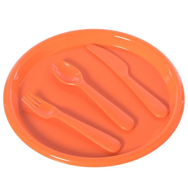 Ensemble de vaisselle pour enfants Basicwise en plastique orange, 4 pièces