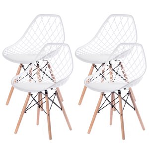 Fabulaxe White Contemporary Side Chair with Wood Frame - Set of 4