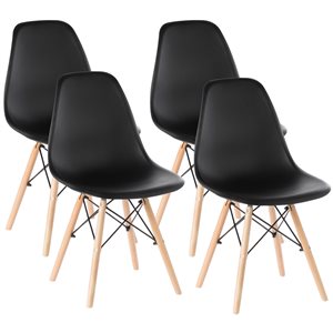 Fabulaxe Black Contemporary Side Chair with Wood Frame - Set of 4