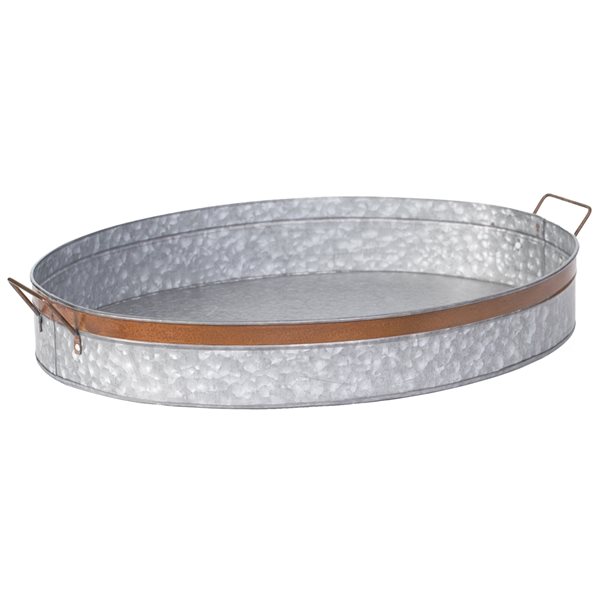 Vintiquewise 23-in x 17.5-in Grey Oval Galvanized Metal Serving Tray with Handles