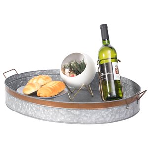 Vintiquewise 23-in x 17.5-in Grey Oval Galvanized Metal Serving Tray with Handles