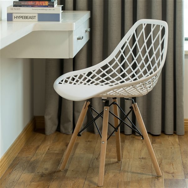 Fabulaxe White Contemporary Side Chair with Wood Frame